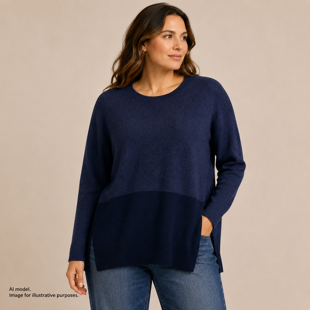 Athleta Sweater Womens Medium Navy Blue Colorblock Cashmere Wool Blend Tunic